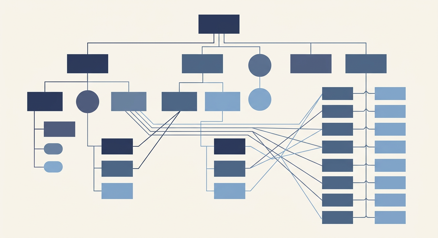 Simple site map illustration showing connected dealership blog pages and internal link paths